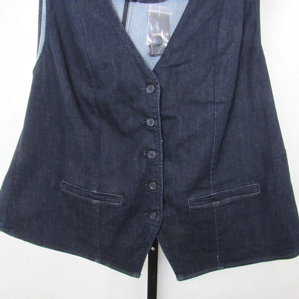 Torrid Studio Blue Denim Tailored Vest Stretch Dark Denim Plus Size 4X NWT - Picture 4 of 8